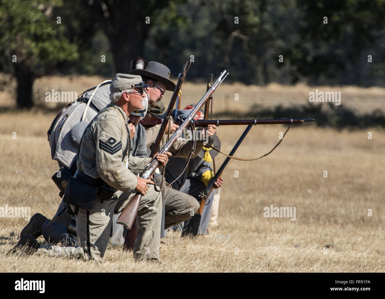 Confederate Soldiers in Action at an American Civil War Reenactment at