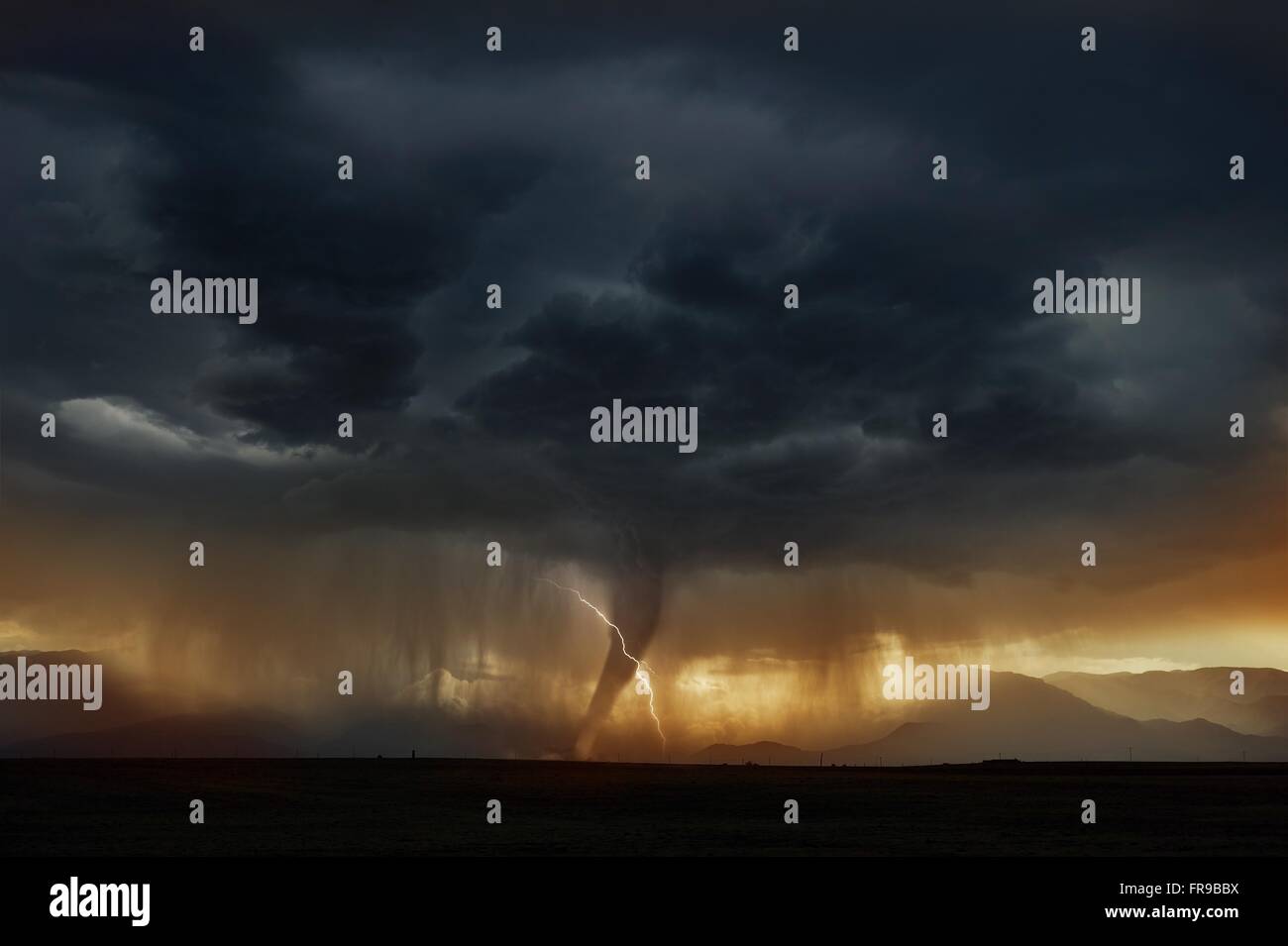Tornado Super Cell Storm on the American Plains. Scenic Stormy Weather. Stock Photo