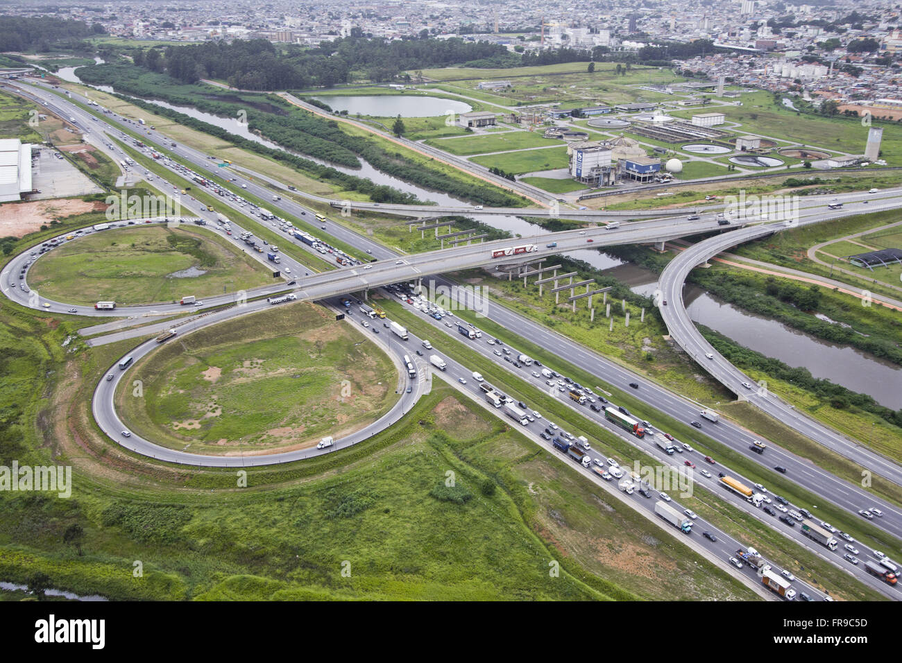 Aerial view of the SP-70 Ayrton Senna Complex road Jacu Peach Stock