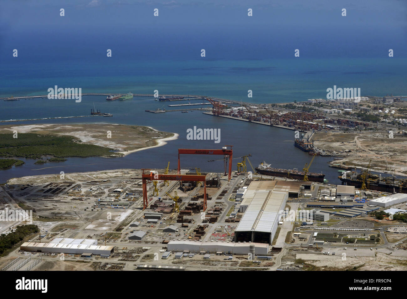 Aerial view of Atlantico Sul Shipyard to fund the Port of Suape Stock Photo
