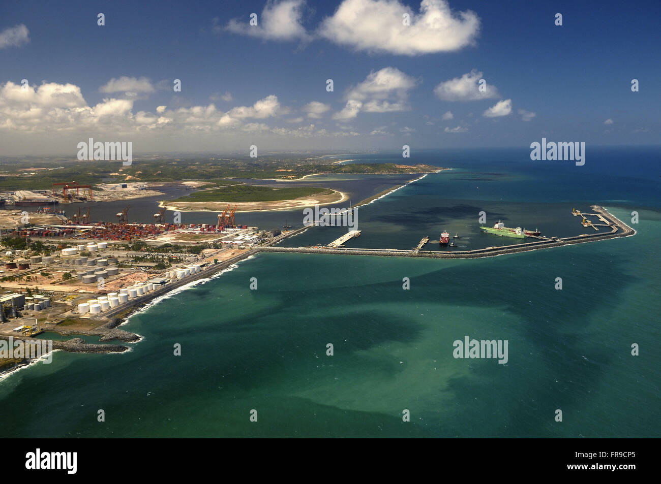 Aerial view of Port of Suape the bottom left Atlantico Sul Shipyard Stock Photo