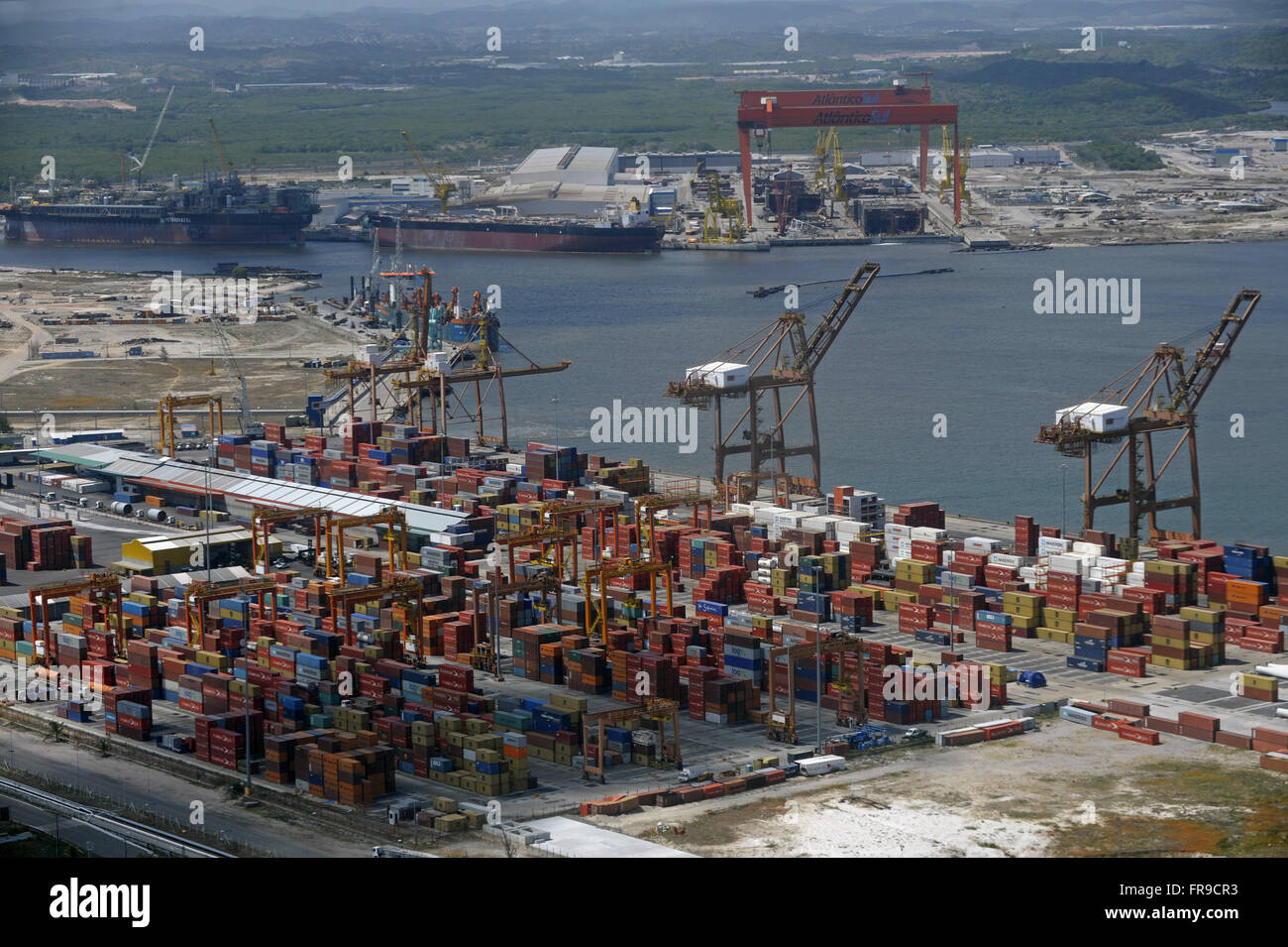 Aerial view of Port of Suape Incidental Atlantico Sul Shipyard Stock Photo
