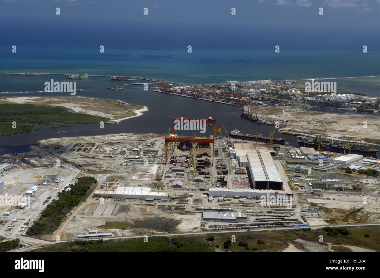 Aerial view of Atlantico Sul Shipyard to fund the Port of Suape Stock Photo