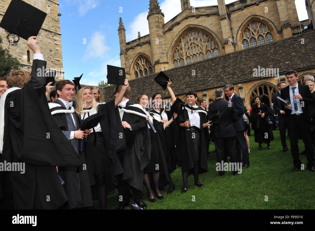 Graduates at New College Oxford celebrate their graduation by throwing