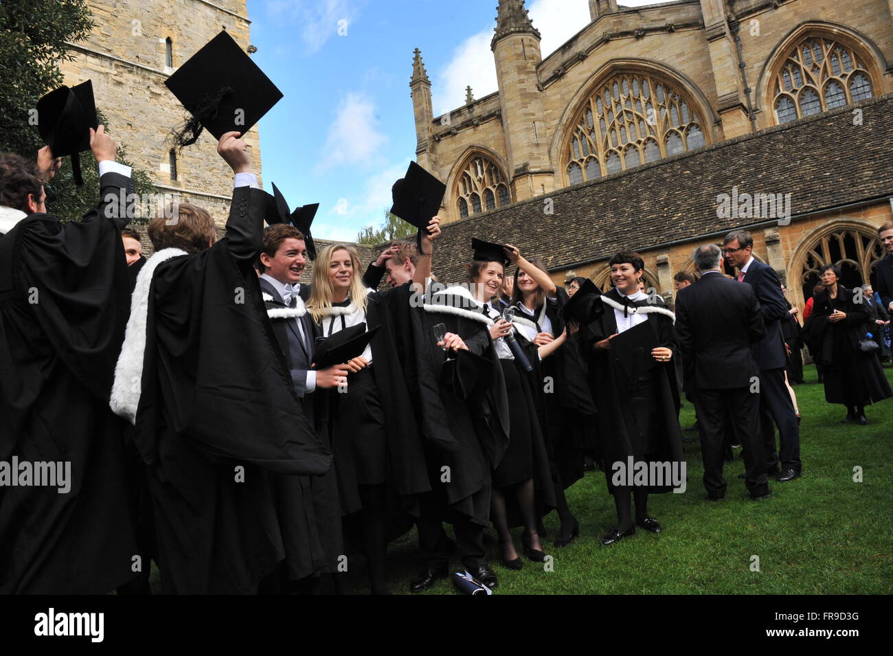 Graduates at New College Oxford celebrate their graduation by throwing