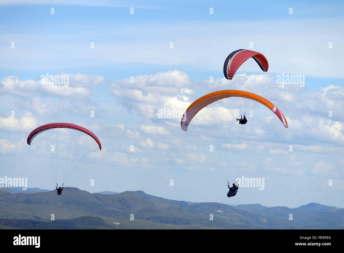 Paragliding flight from the place called Top of the World located in the Serra da Currency Stock Photo