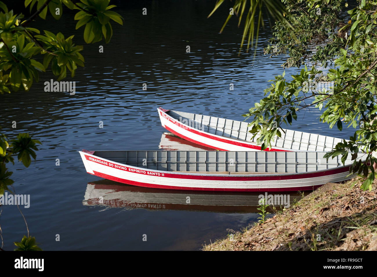 Boats of the Brotherhood of the Divine Holy Spirit of Piracicaba prepared for the Feast of Divine Espirit Stock Photo
