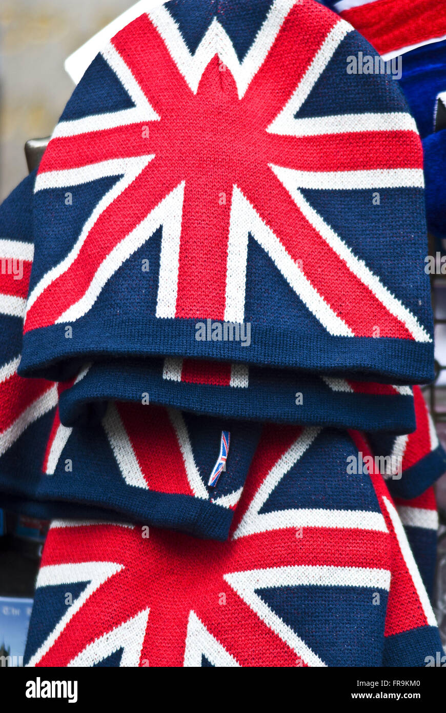 Caps with the English flag pattern Stock Photo