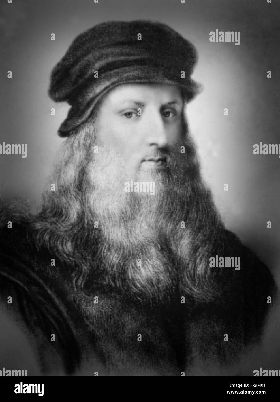 A portrait of Leonardo da Vinci.  Leonardo di ser Piero da Vinci, more commonly Leonardo da Vinci; 15 April 1452 – 2 May 1519, was an Italian polymath whose areas of interest included invention, painting, sculpting, architecture, science, music, mathematics, engineering, literature, anatomy, geology, astronomy, botany, writing, history, and cartography. Stock Photo