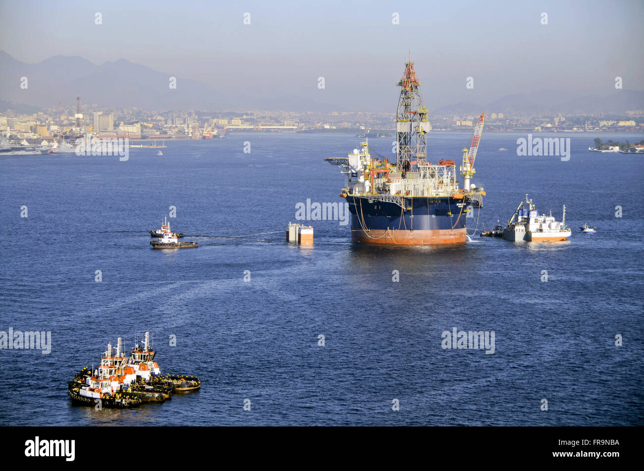 Aerial view of oil platform in the Bay of Guanabara Stock Photo