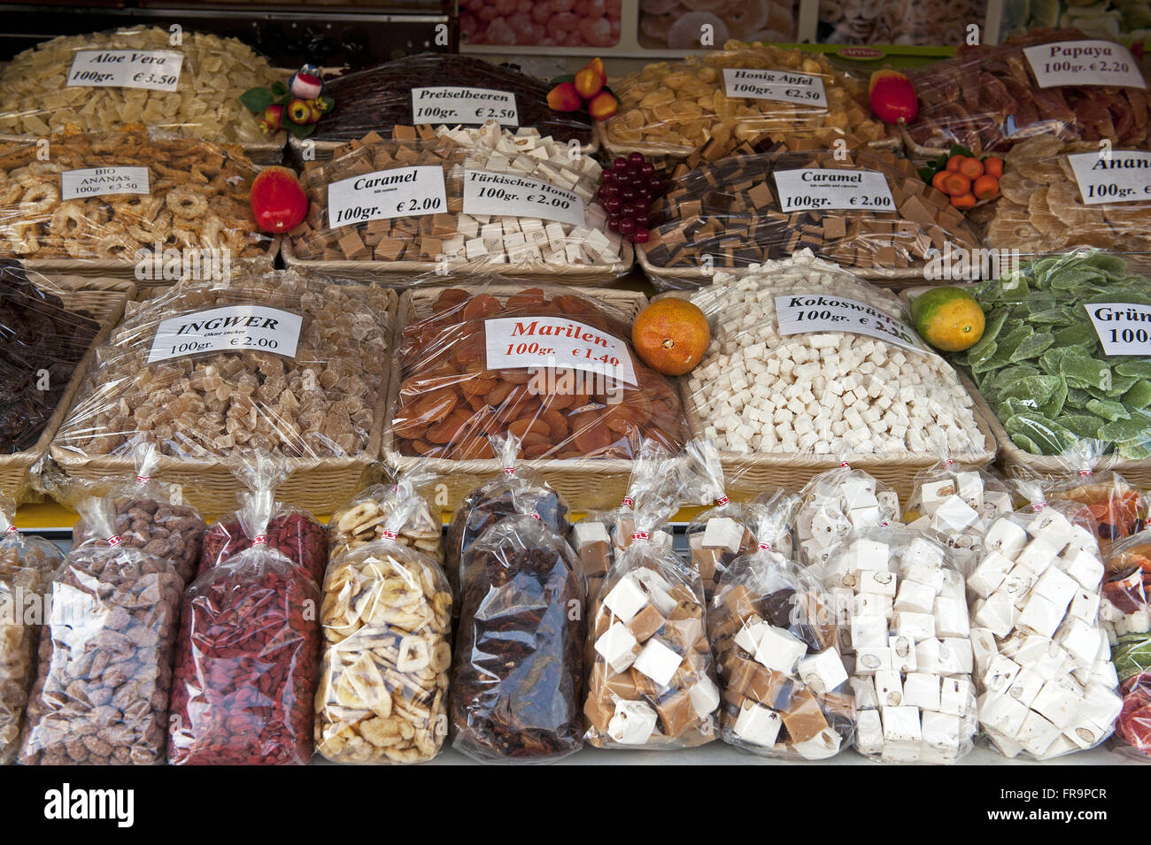 Banking candy in the Naschmarkt open-air market in Vienna - austria Stock Photo