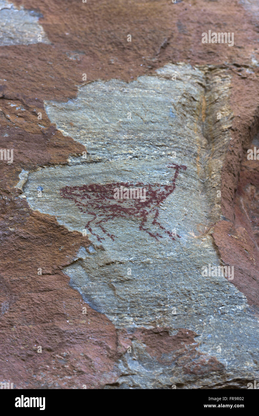 Pinturas rupestres no Sítio Arqueológico da Lapa da Sucupira Stock Photo