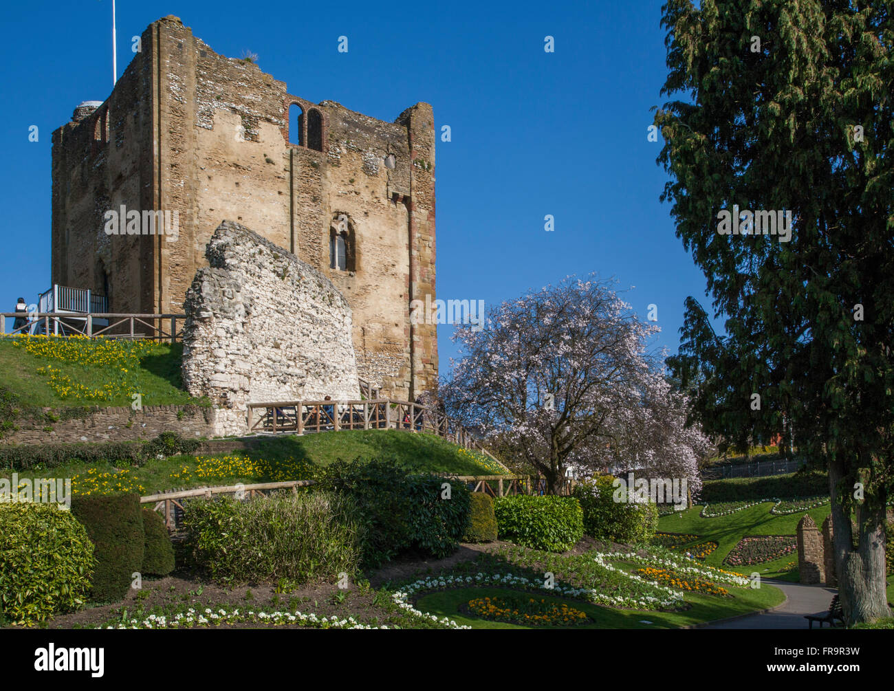 Guildford, Surrey, England .Guildford Castle Keep in Springtime Stock Photo