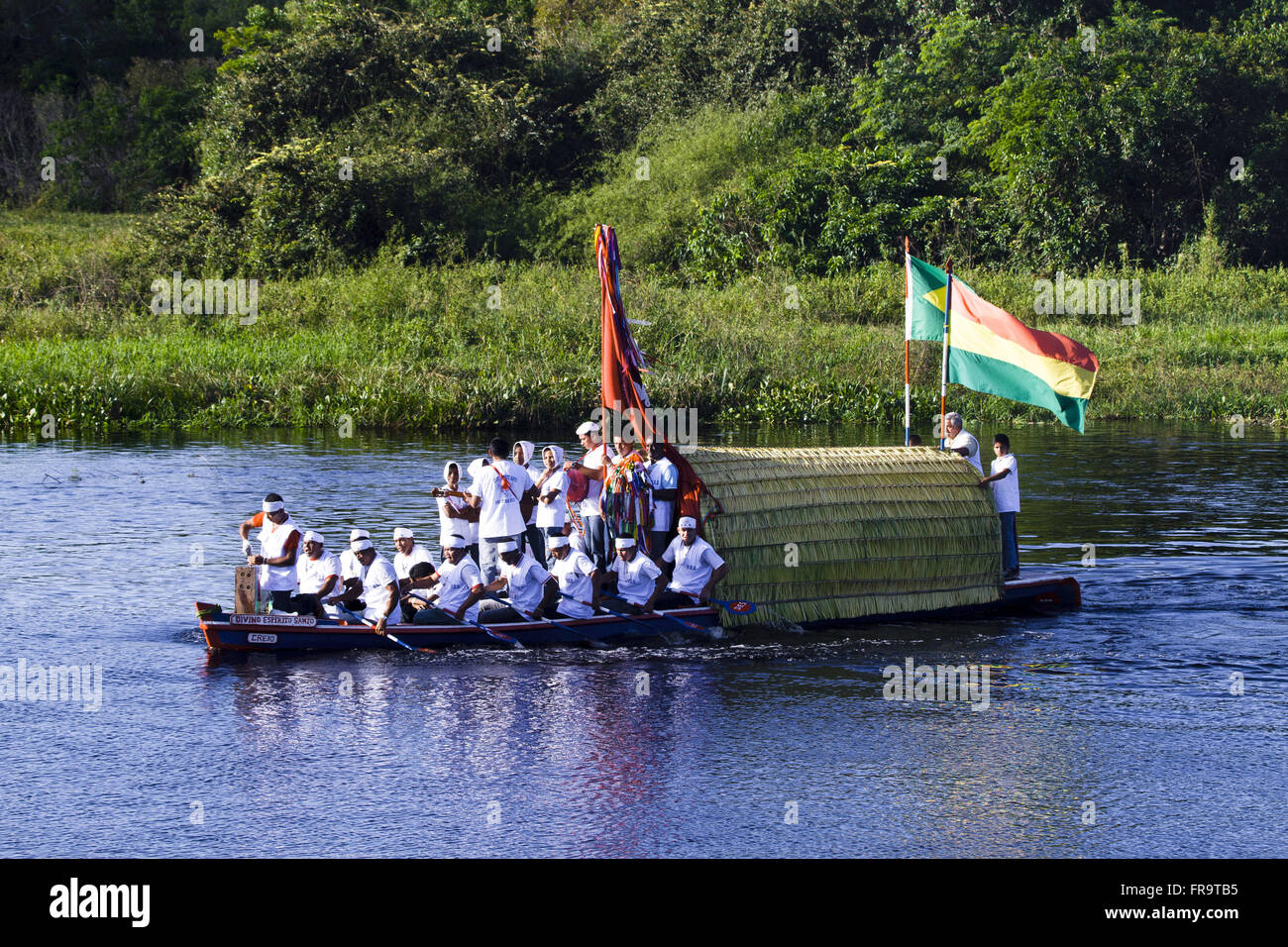Wooden barge called carite fluvial procession in the Valley Guapore Stock Photo