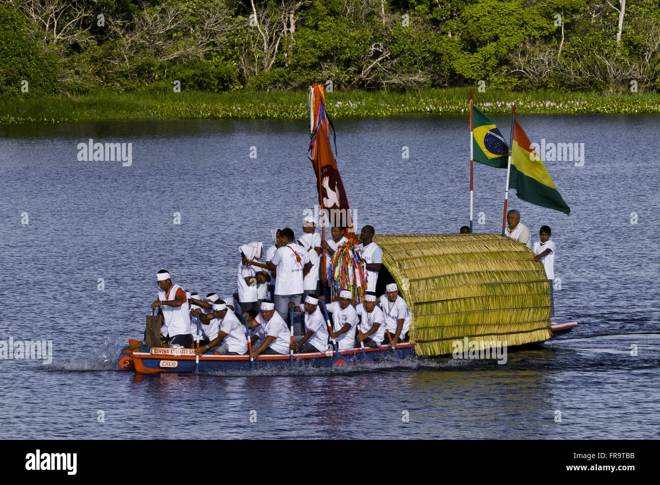 Wooden barge called carite fluvial procession in the Valley Guapore Stock Photo