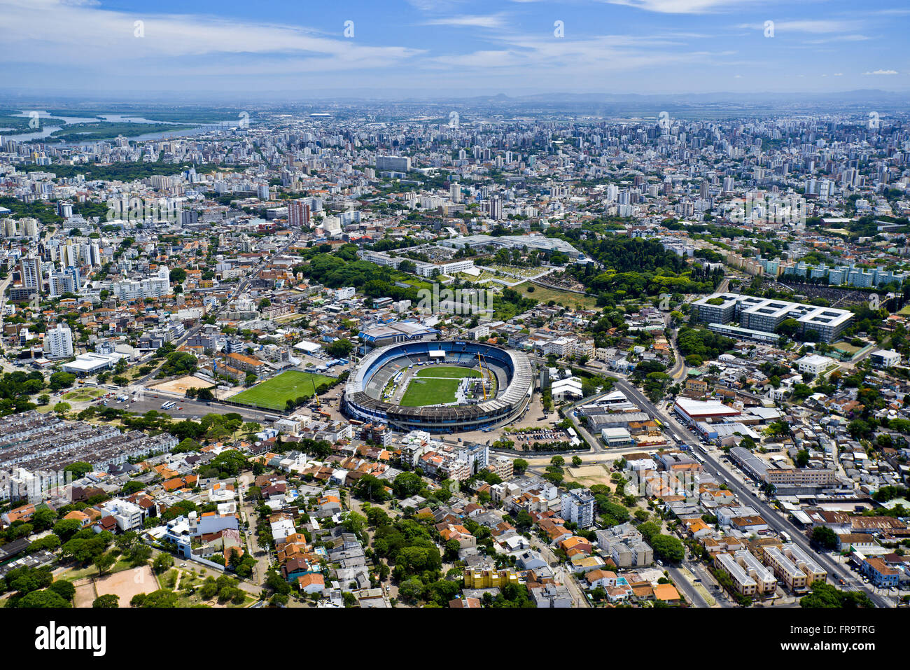 Aerial view of Watermill neighborhood with the Estadio Olimpico Monumental Gremio Foot-Ball Porto Alegrense Stock Photo