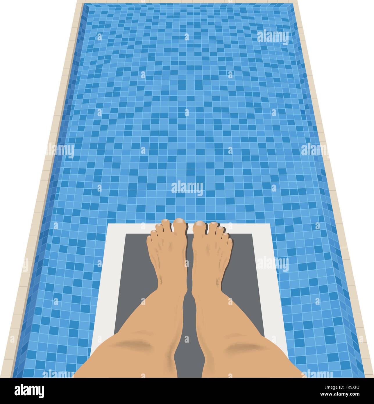 Feet On A Diving Board Above Swimming Pool Feet On A Diving Board Above Swimming Pool