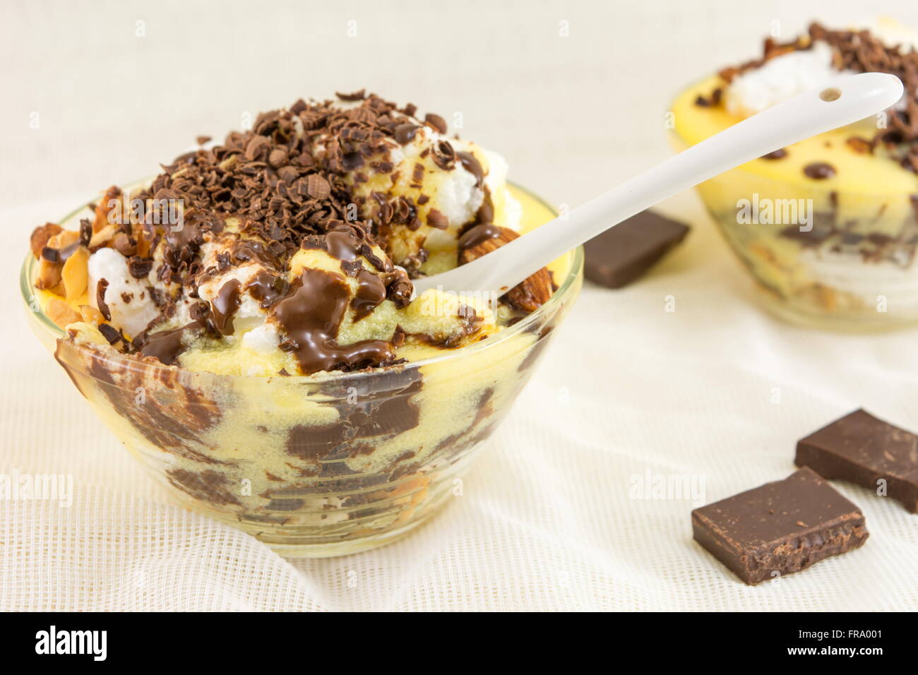 Homemade creamy dessert with chocolate and almonds Stock Photo