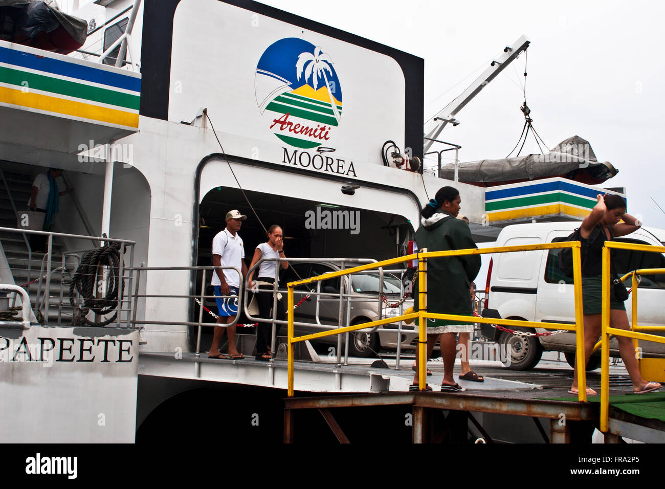 Island of Moorea, French Polynesia, disembarking the catamaran ferry