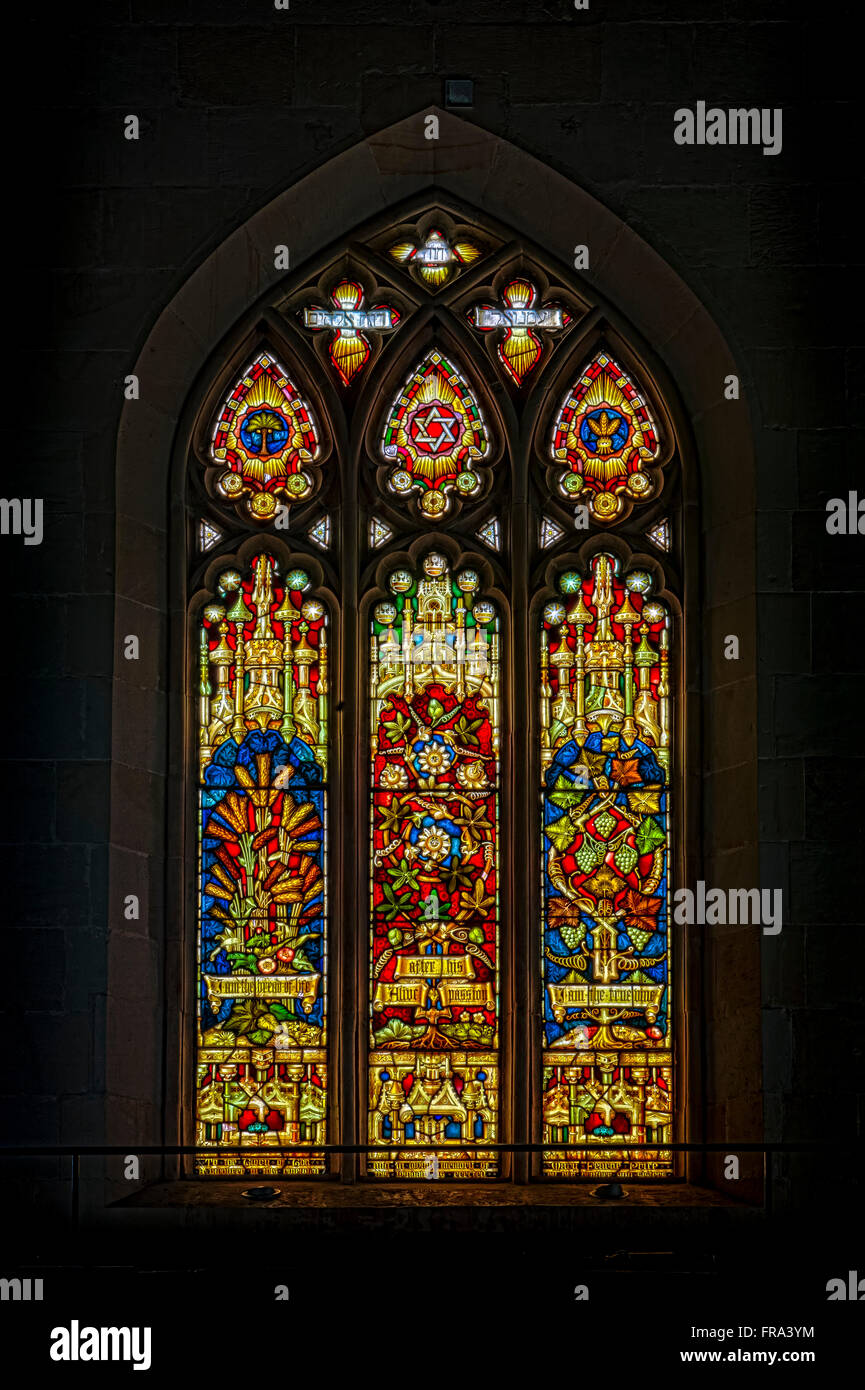 Colourful stained glass window, Christ Church; Jerusalem, Israel Stock