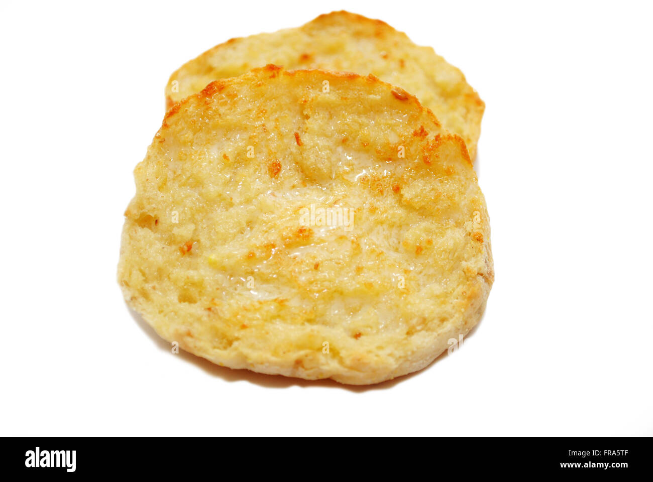 To Quick and Easy English Muffins with Melted Butter Stock Photo
