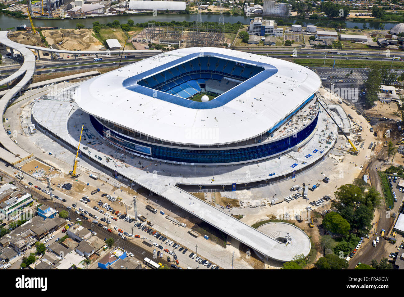 Aerial view of construction of multipurpose arena complex in Gremio Humaita neighborhood Stock Photo