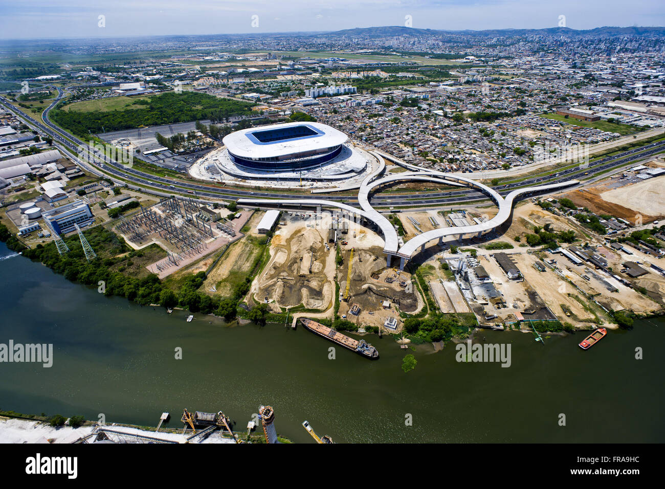 Vista aérea das obras do complexo multiuso Arena do Grêmio no bairro Humaitá Stock Photo
