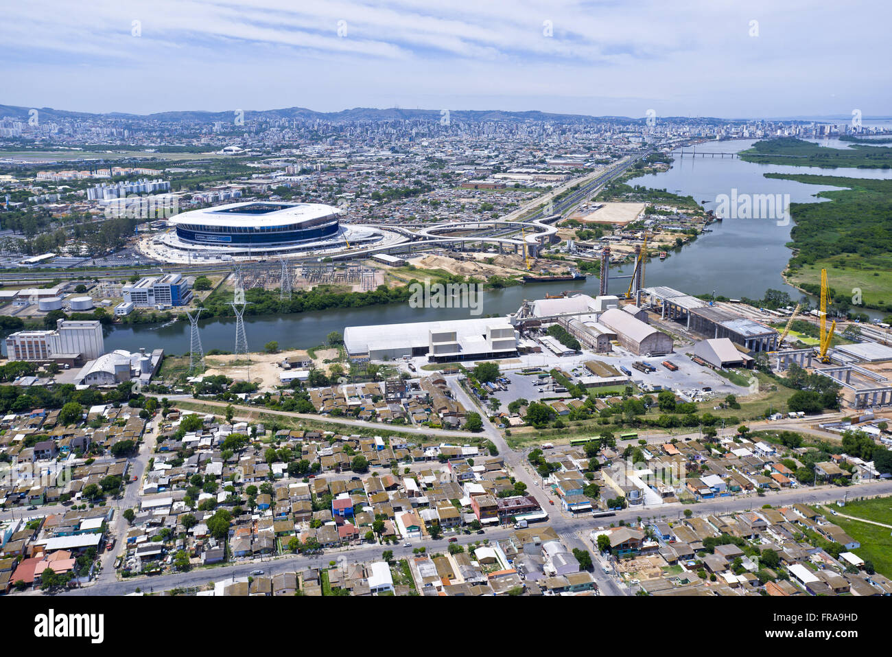 Vista aérea das obras do complexo multiuso Arena do Grêmio no bairro Humaitá Stock Photo