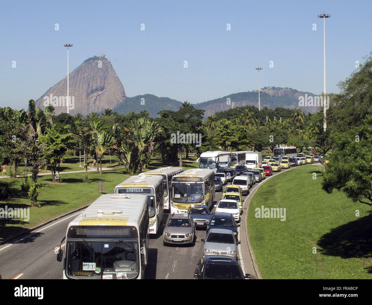 Traffic congestion in Flamengo - Incidental Complex Sugar Loaf Stock Photo