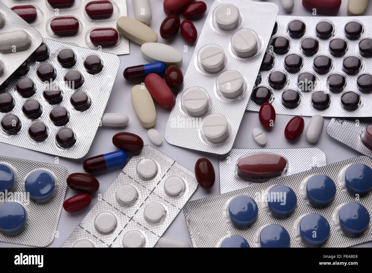 Cartel drug in tablets and capsules Stock Photo