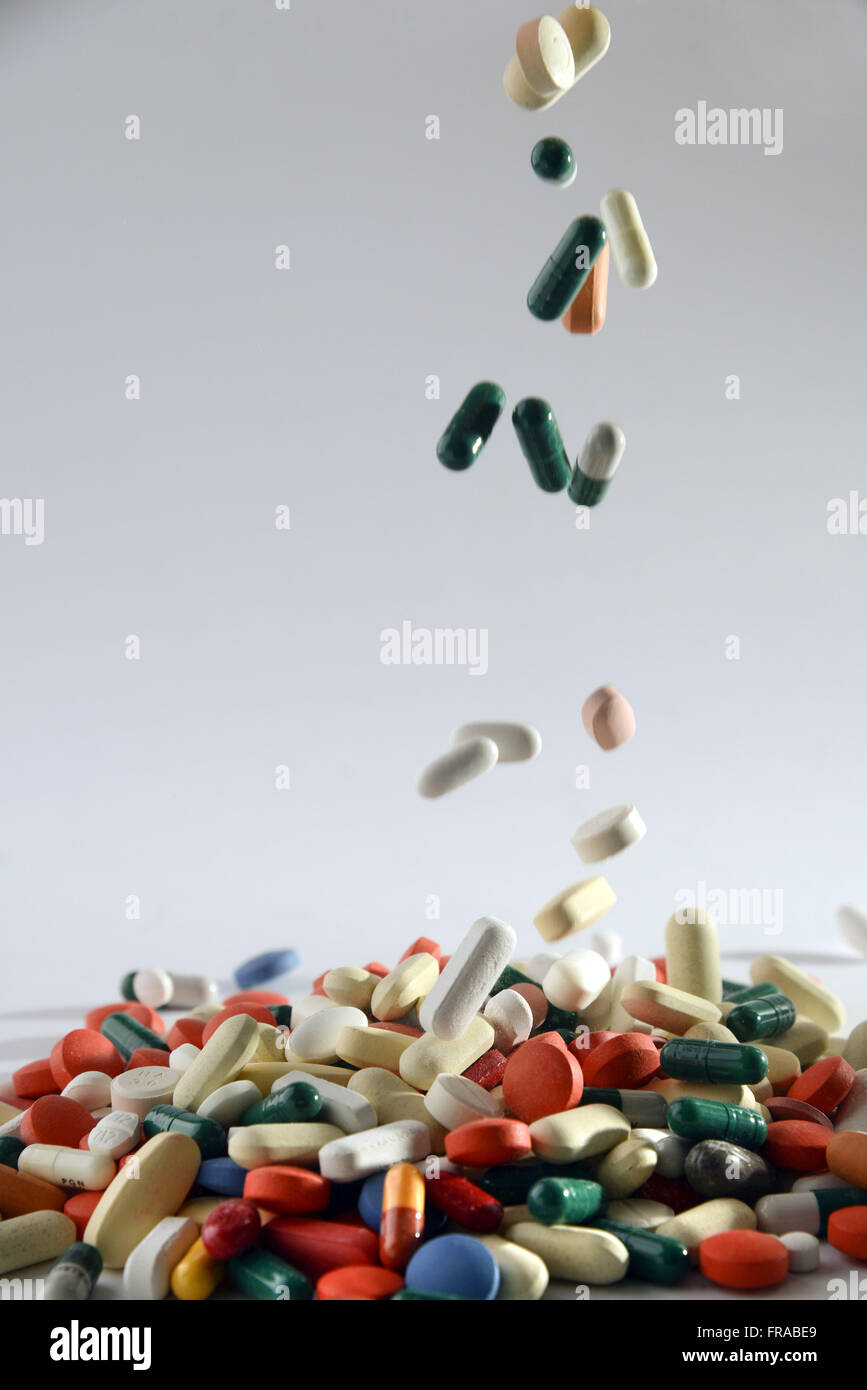 Pills and capsules of various drugs Stock Photo