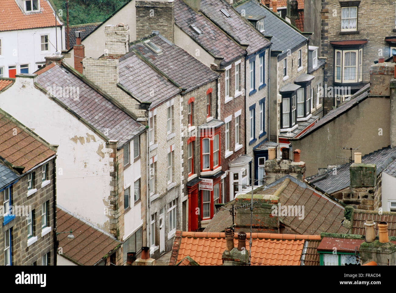 Overview Of Row Houses, Staithes, Yorkshire, England Stock Photo