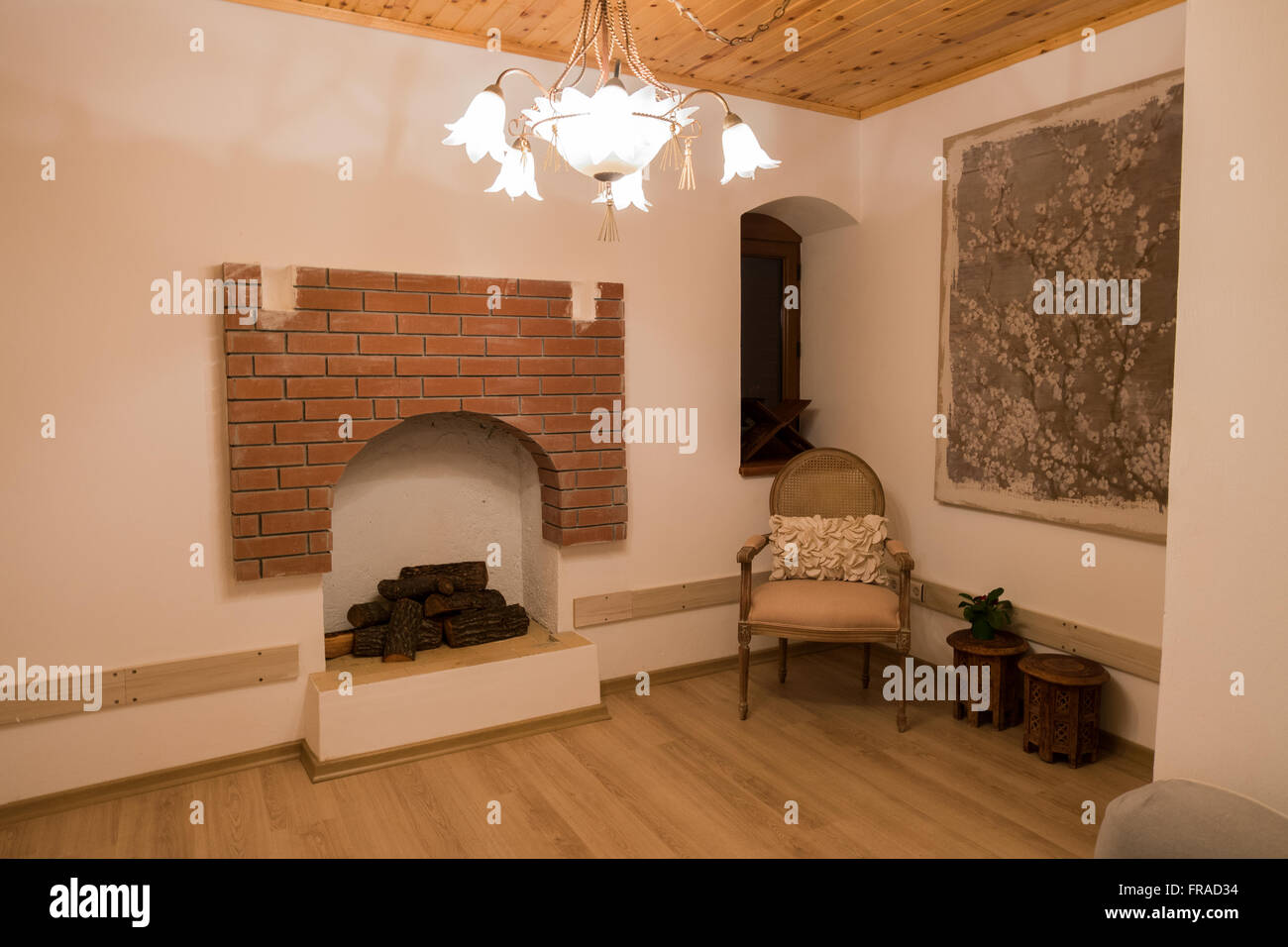 A nice room with open fire Stock Photo