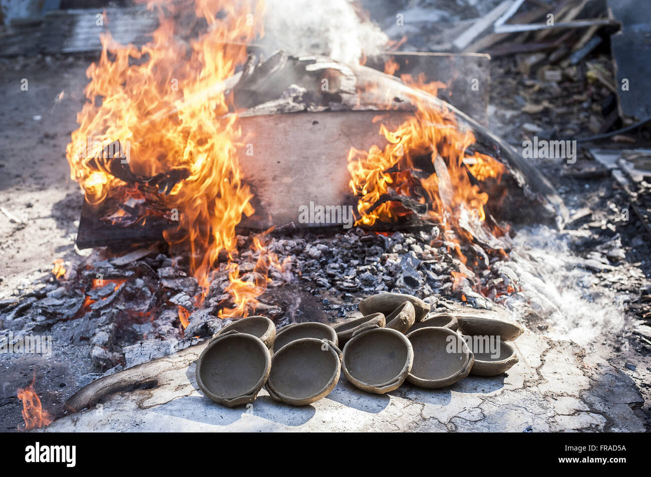 Burning pots - clay pots Production Stock Photo