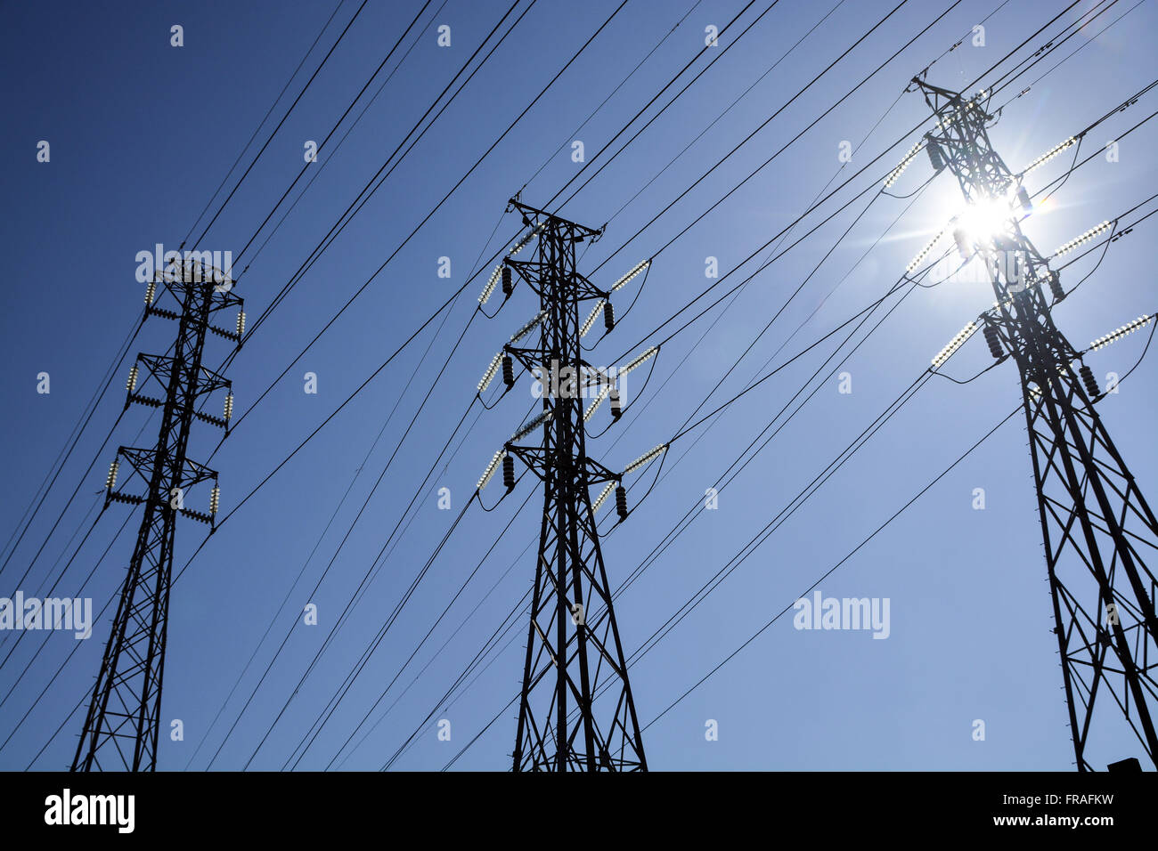 Towers for electricity transmission in the Madureira neighborhood - north Stock Photo