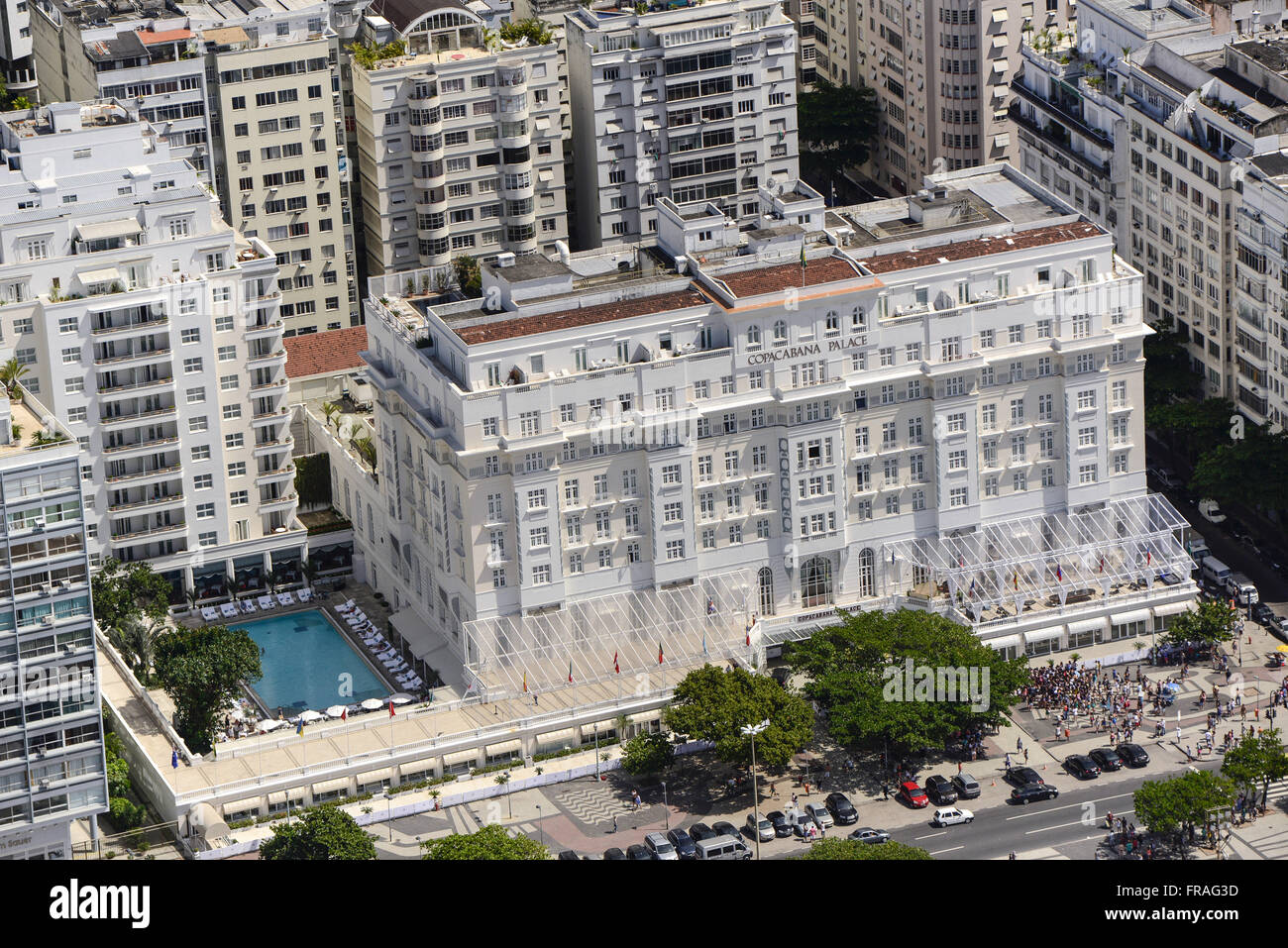 Aerial view of the Copacabana Palace Hotel on Avenida Atlantica - Copacabana neighborhood - south side Stock Photo