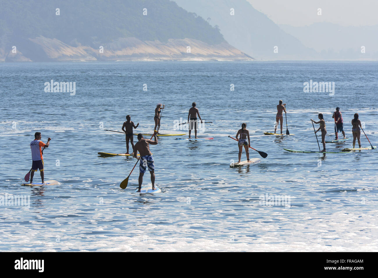 Practice stand up paddle in Posto 6 Copacabana Beach - South Zone Stock Photo