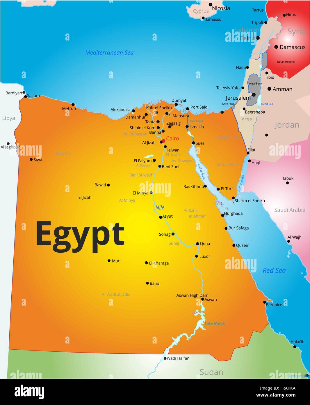 Egypt On A Map Vector Color Map Of Egypt Stock Vector Image & Art - Alamy