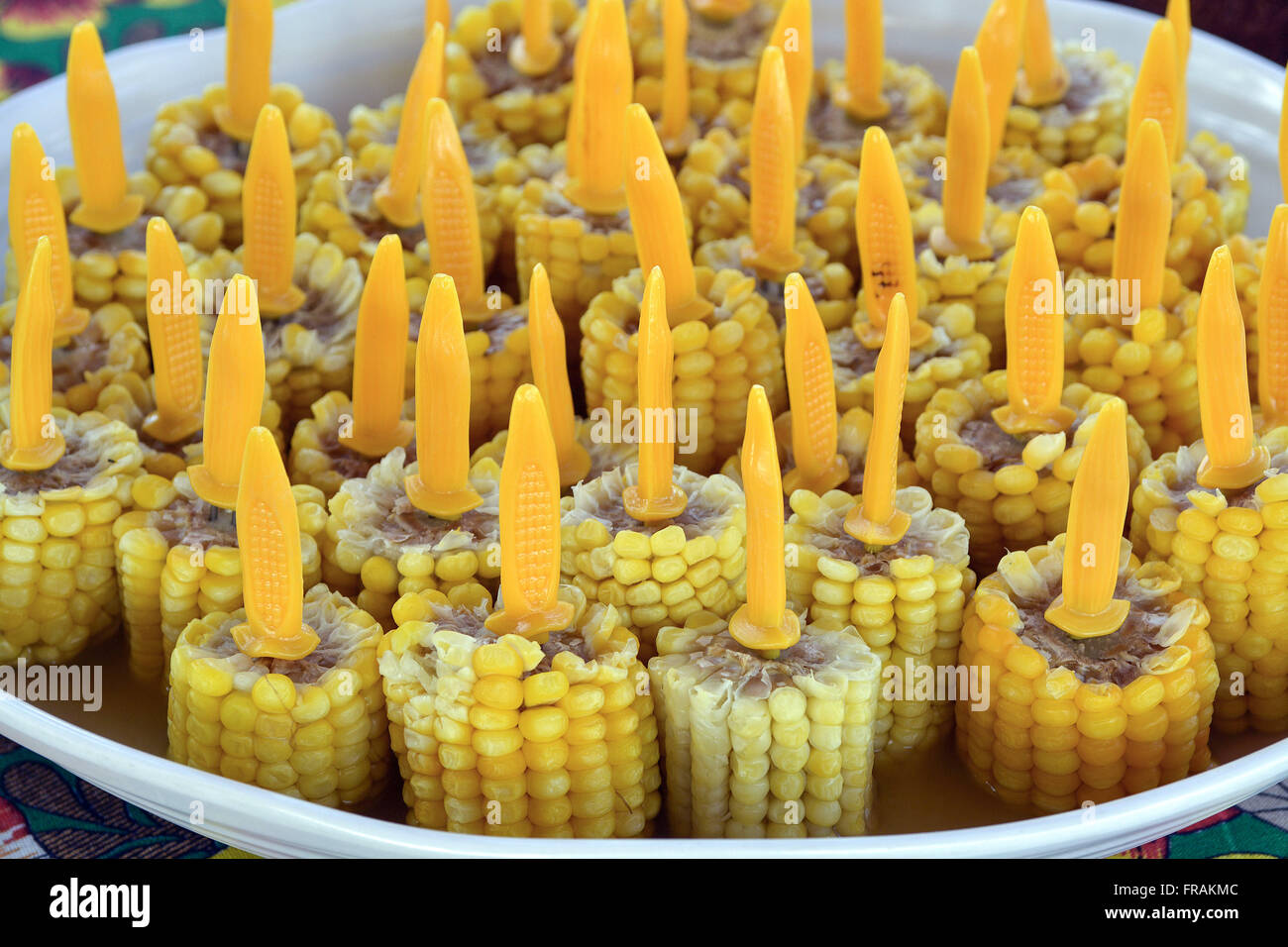 Of boiled corn cobs Stock Photo
