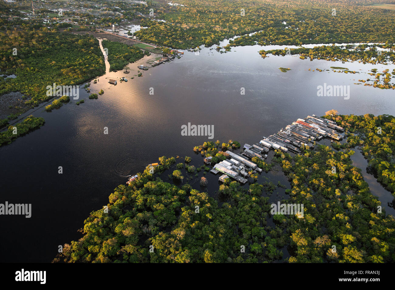 Small trading town on stilts - Guapore bank of the River - the border Bolivia / Brazil Stock Photo