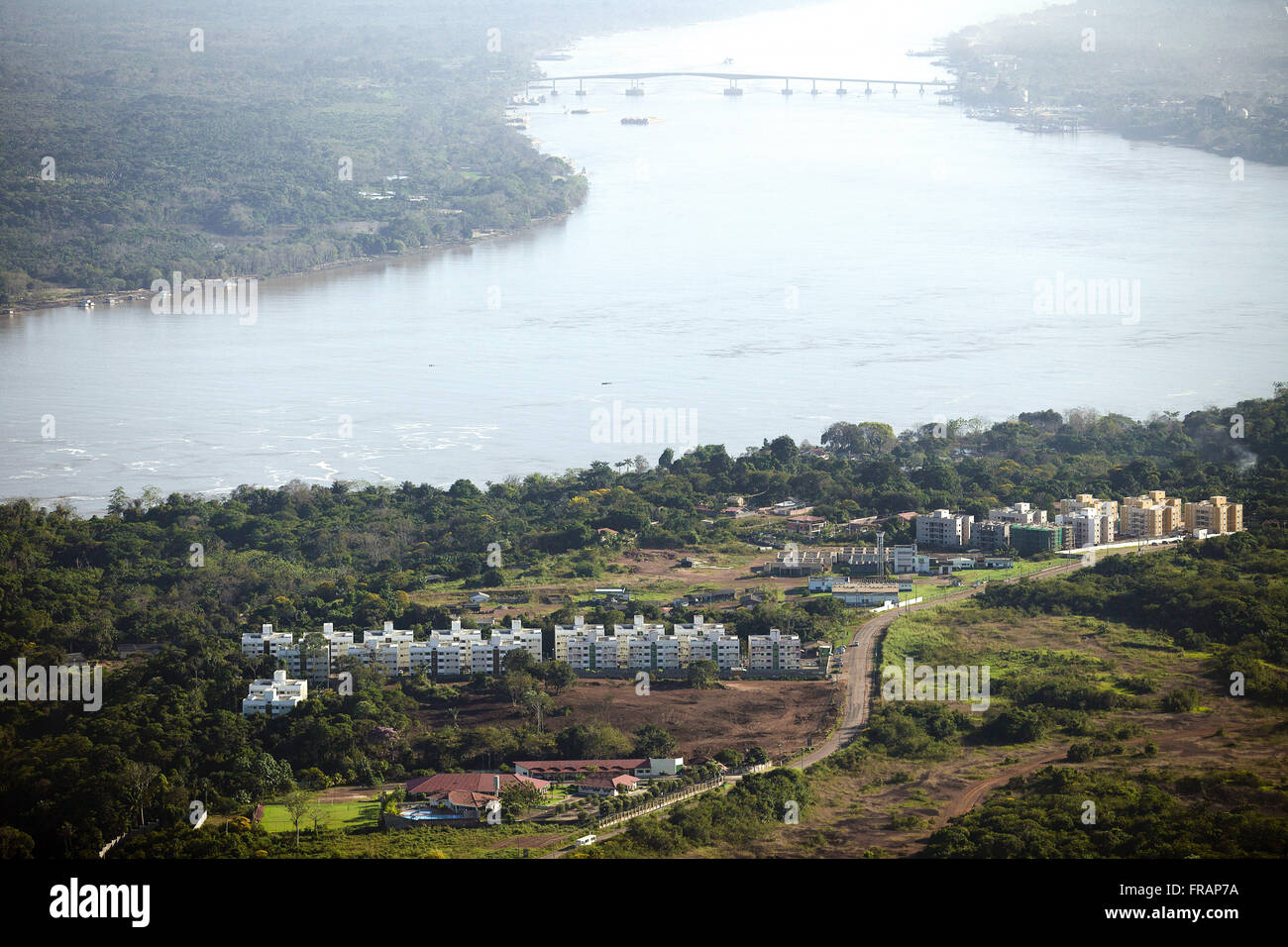 Aerial view of residential complex on the shore of the Madeira River in the Amazon region Stock Photo