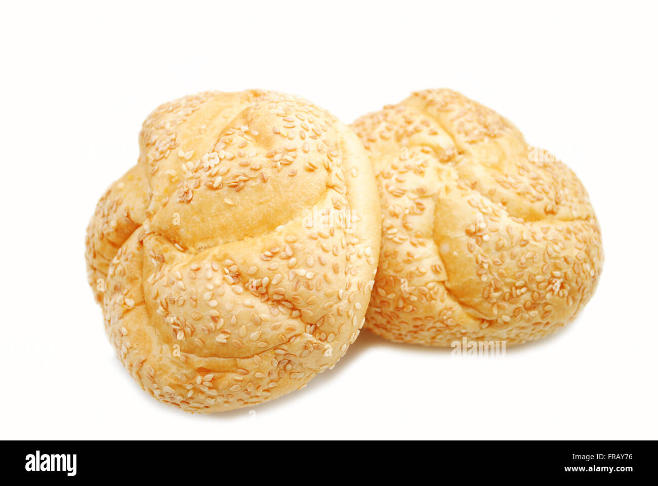Two Sesame Rolls Isolate on a White Background Stock Photo