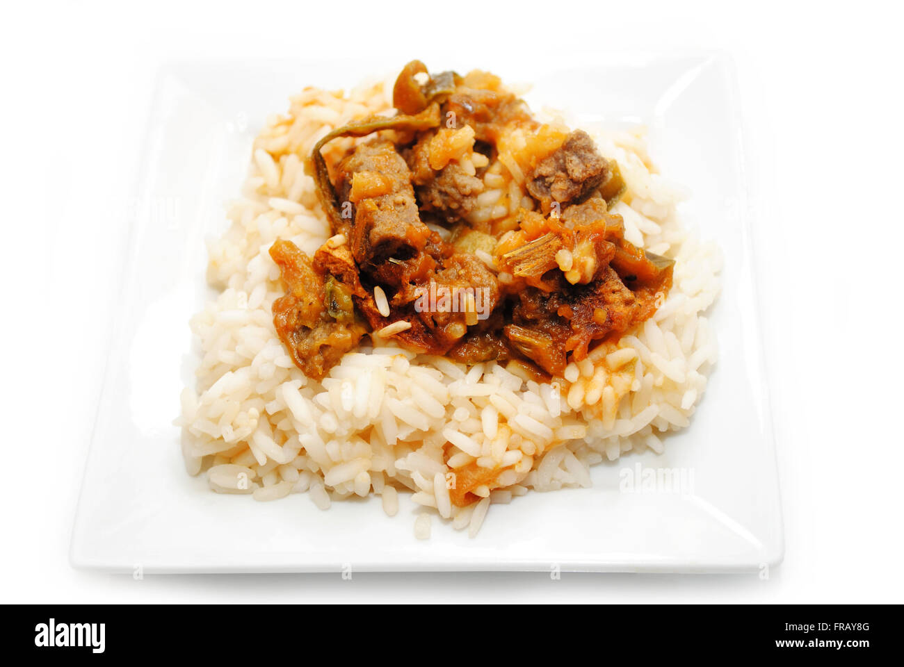 Beef & Veggie Stir Fry Served on Rice Stock Photo - Alamy