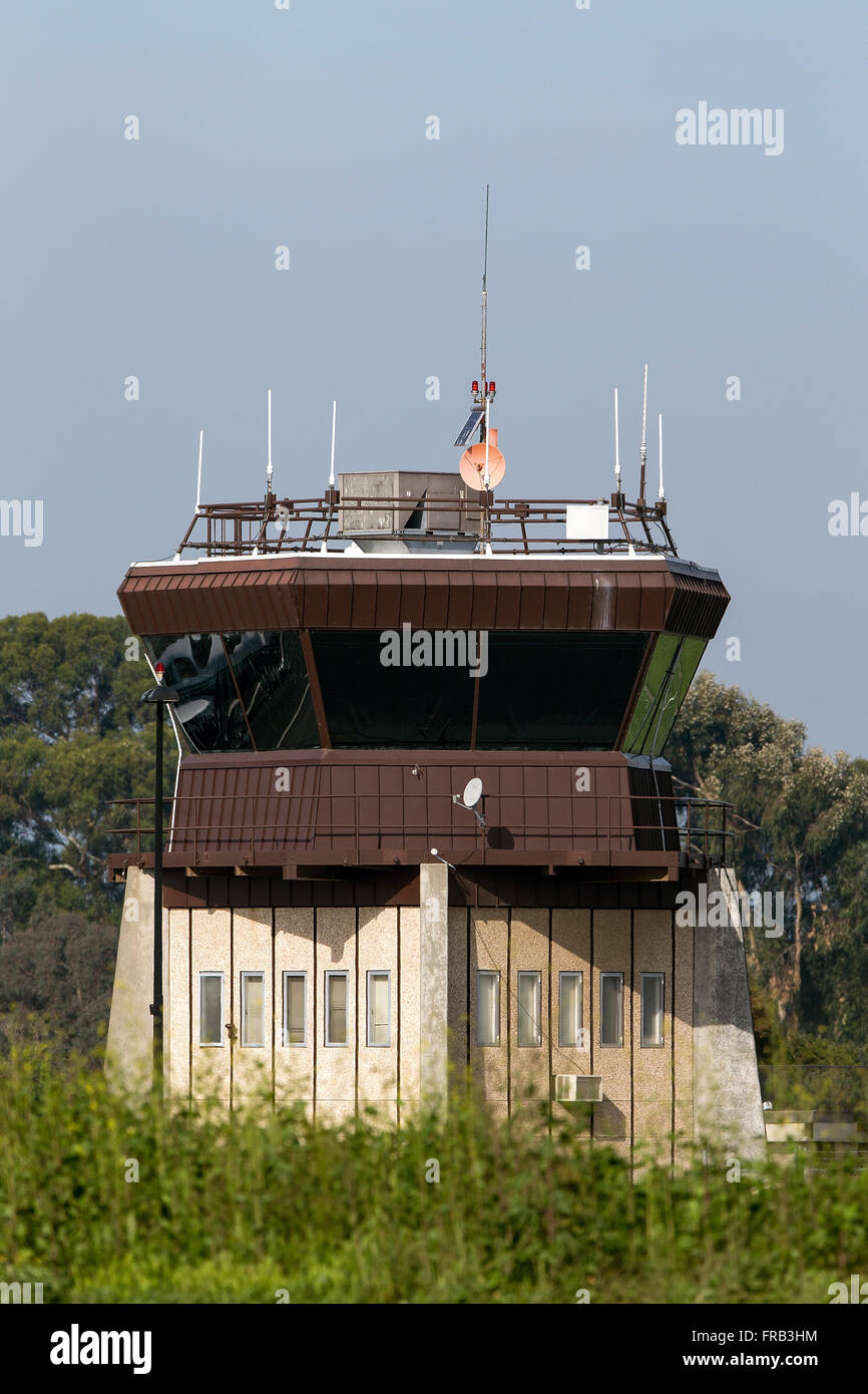 Air traffic control tower, Palo Alto Airport (KPAO), Palo Alto, California, United States of America Stock Photo