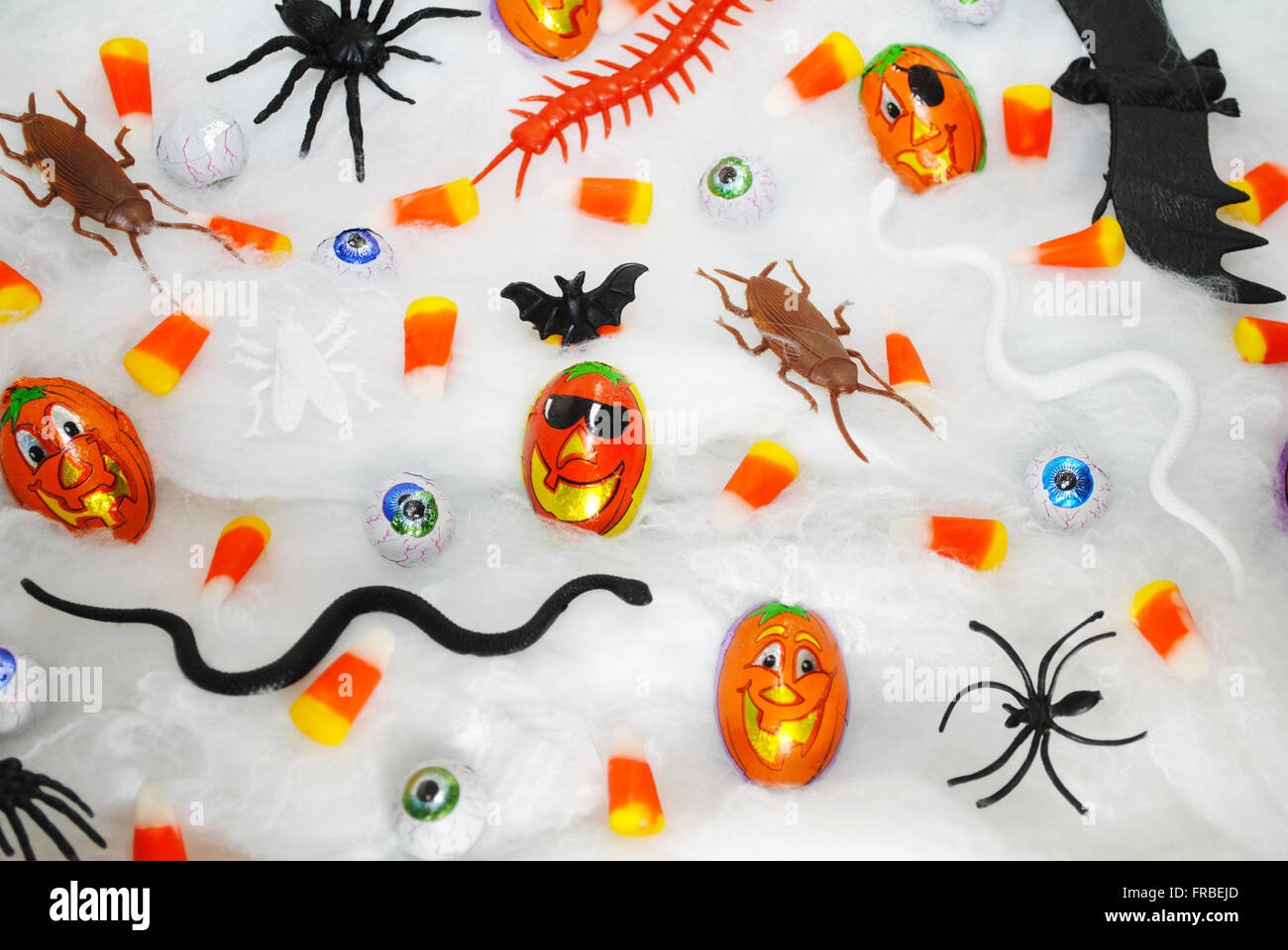 Halloween Trick or Treats on a White Webbing Stock Photo