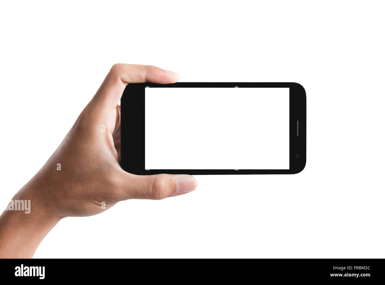 hand holding the smartphone isolated on white background Stock Photo ...