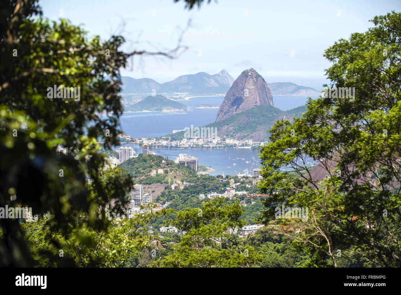 View of the Bay of Botafogo, Pao de Acucar and Morro da Urca from the Sumare Road Stock Photo