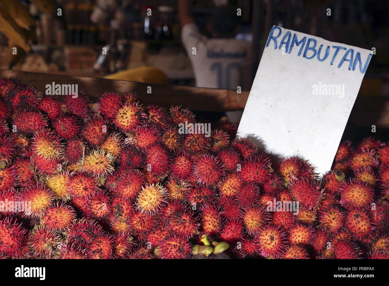 Rambutan on sale in Ver-O-Peso - sourced fruit from Southeast Asia and cultivated in Para Stock Photo