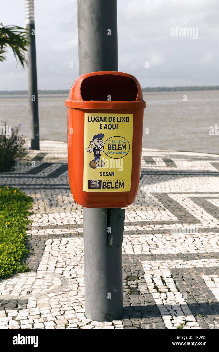 Trash with educational pattern in revitalized area on the edge of the Rio Guama Stock Photo