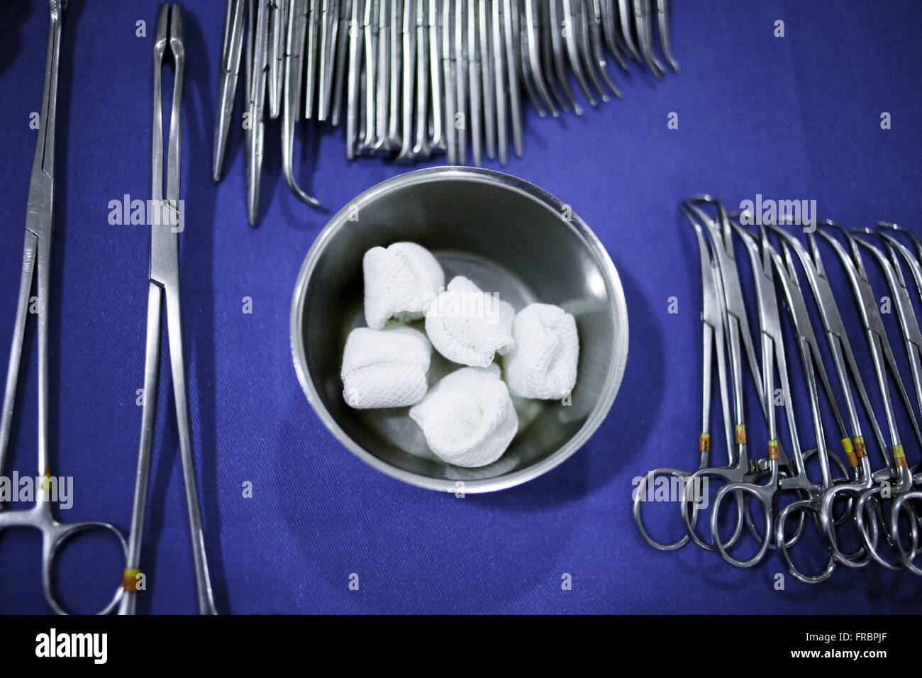 Surgical instruments on sterile surgical field hospital center Stock Photo